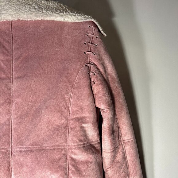 Mechant SZ M Pink Faux suede jacket Sherpa Western Boho Rodeo Southwestern Rare - Picture 6 of 9
